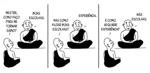 Sabedoria vs Experiência cartoon mensagem mestre budista
